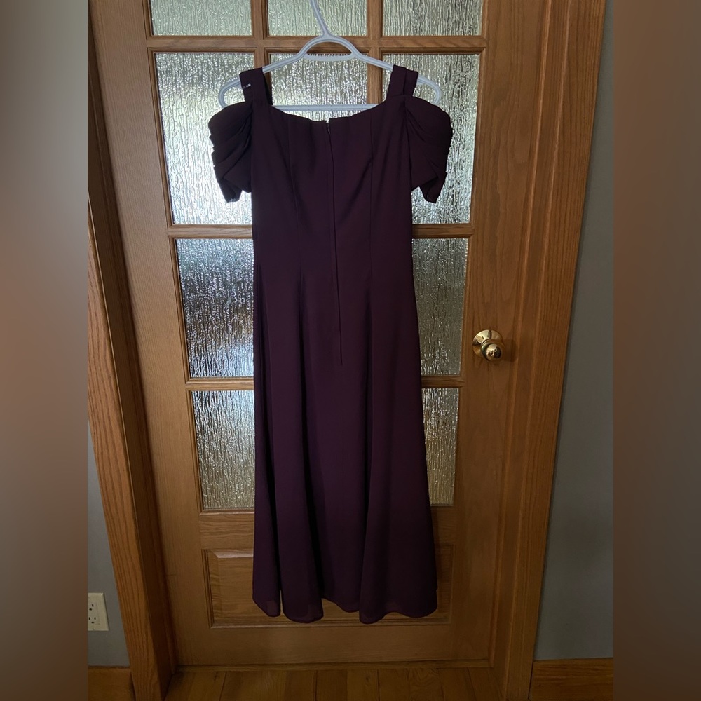 Plum off the shoulder bridesmaids dress